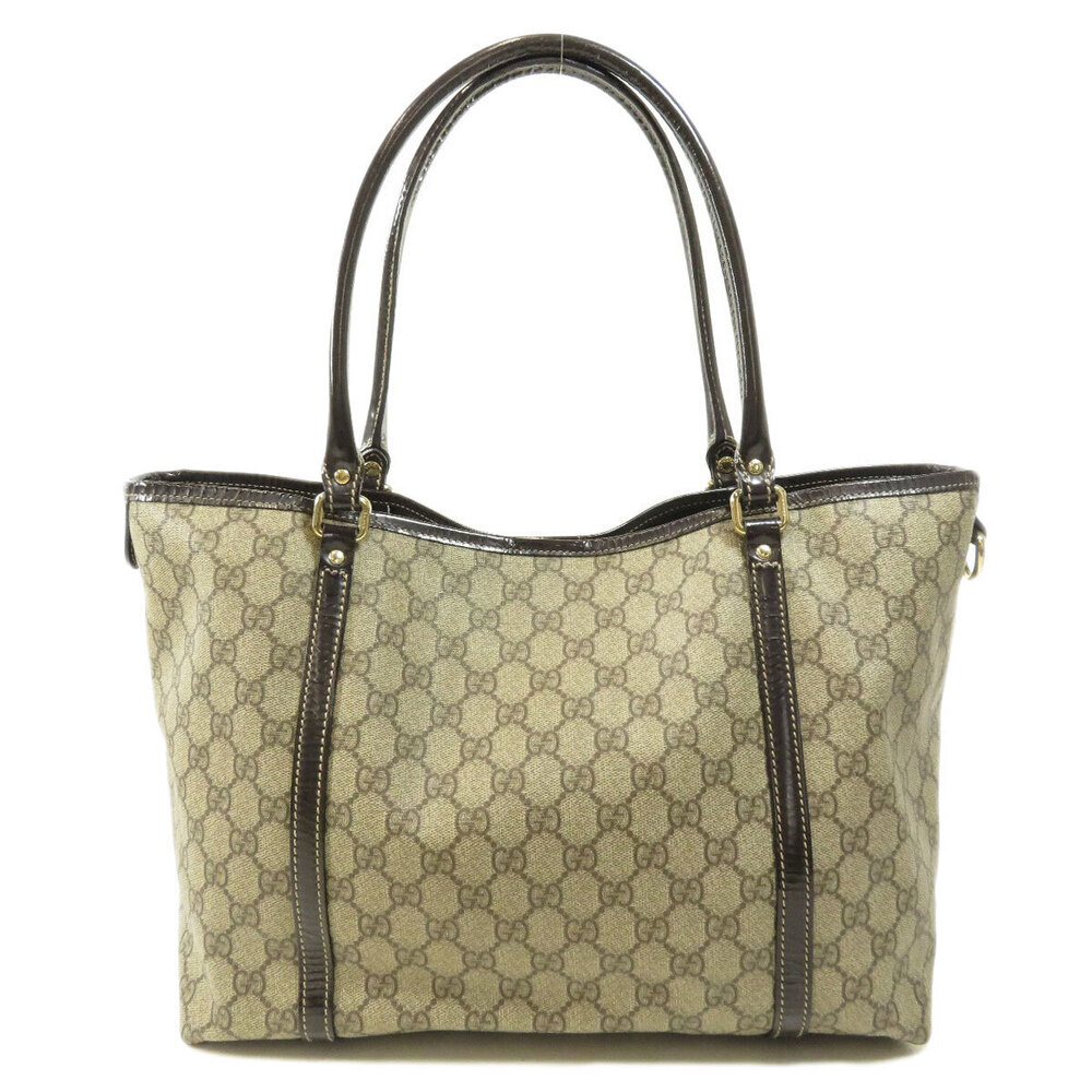 Gucci brown Supreme leather canvas beige patent Tote GG Joy
